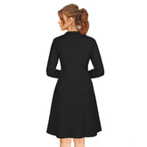Women's Knitting stretchable Solid Round Neck Full Sleeve Dress (Black)